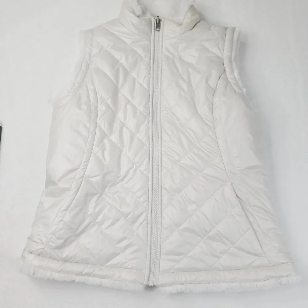 Nicole Miller Women's Icy White Original‎ Sleeveless Quilt Snow Puffer Vest Sz M